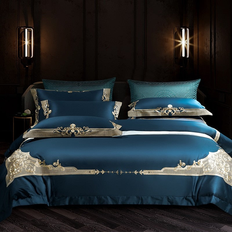 Cleopatra Dark Blue Luxury Egyptian Cotton Duvet Cover Set