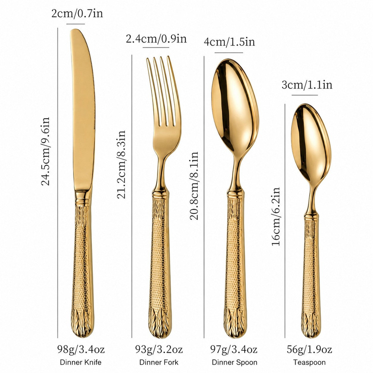 Elnoora Gold Luxury Engraved 18/10 Stainless Steel Cutlery Set with Guilloché Handle - Venetto Design Venettodesign.com