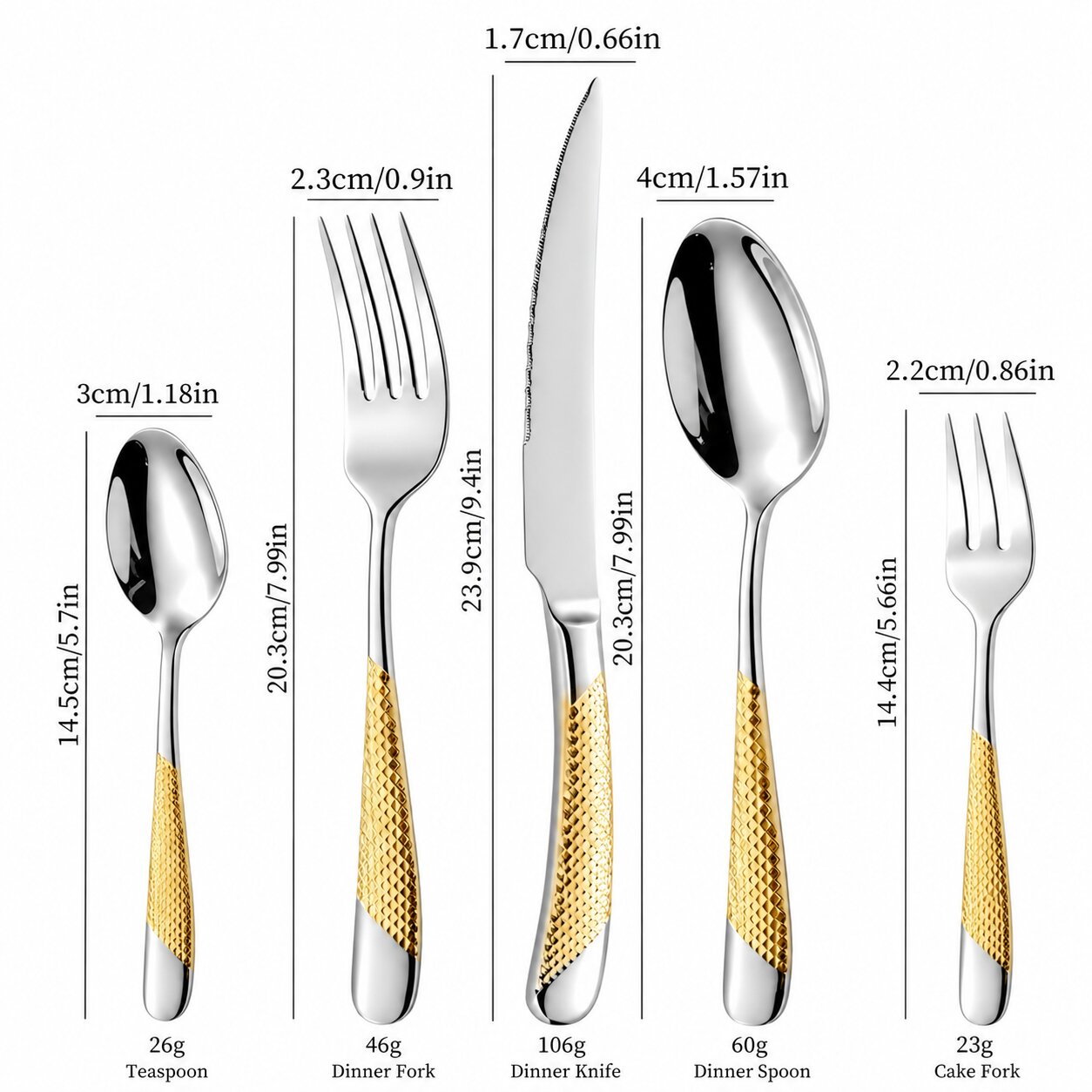Ferran Gold Silver 18/10 Stainless Steel Cutlery Set with Diagonal Textured Handle - Venetto Design Venettodesign.com