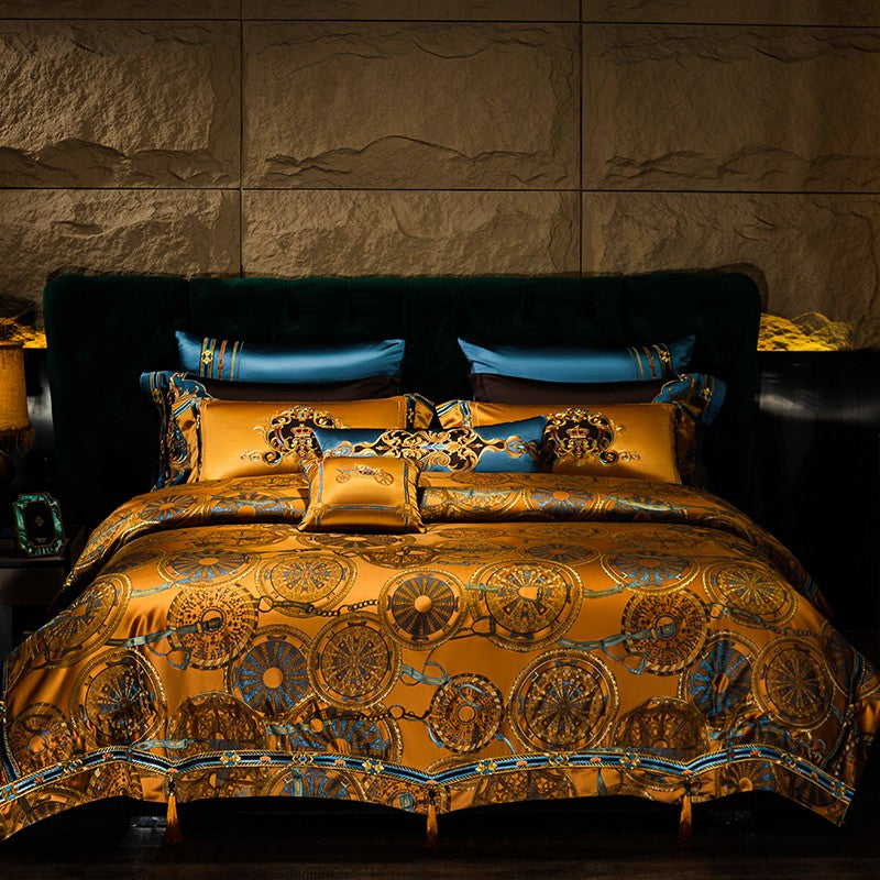 Horus Embroidered Tassel Rounded Jacquard Bedding Set