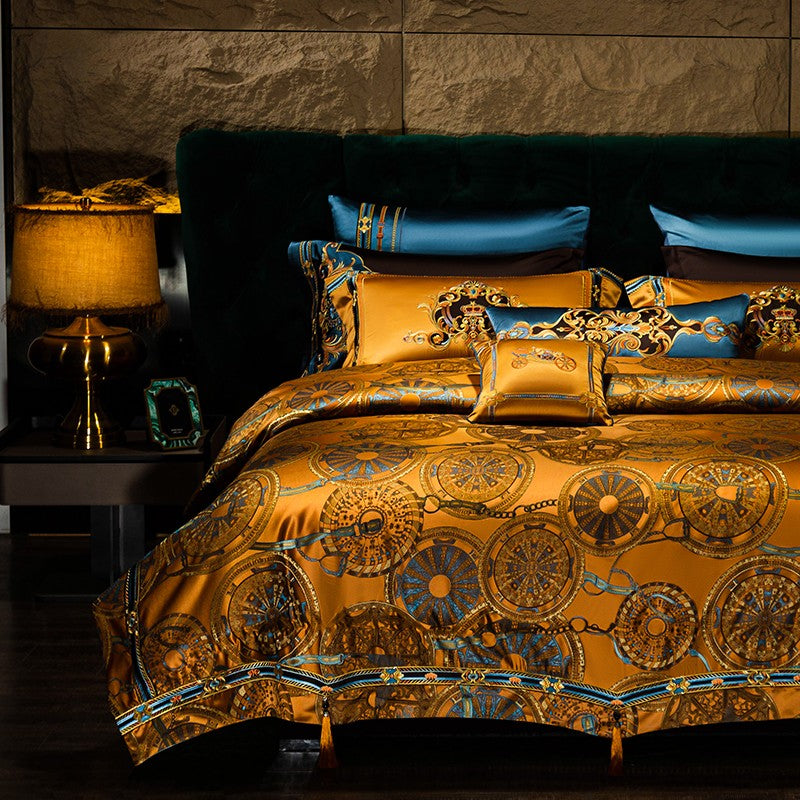 Horus Embroidered Tassel Rounded Jacquard Bedding Set