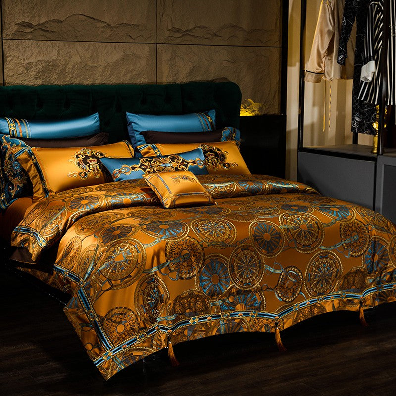 Horus Embroidered Tassel Rounded Jacquard Bedding Set