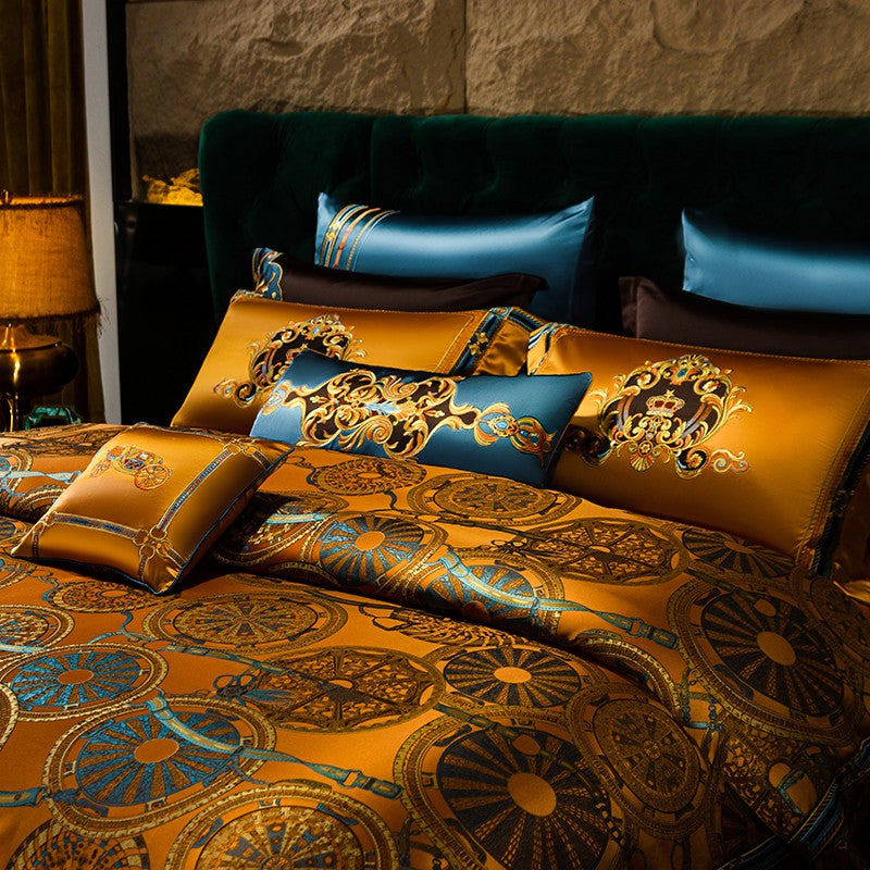 Horus Embroidered Tassel Rounded Jacquard Bedding Set