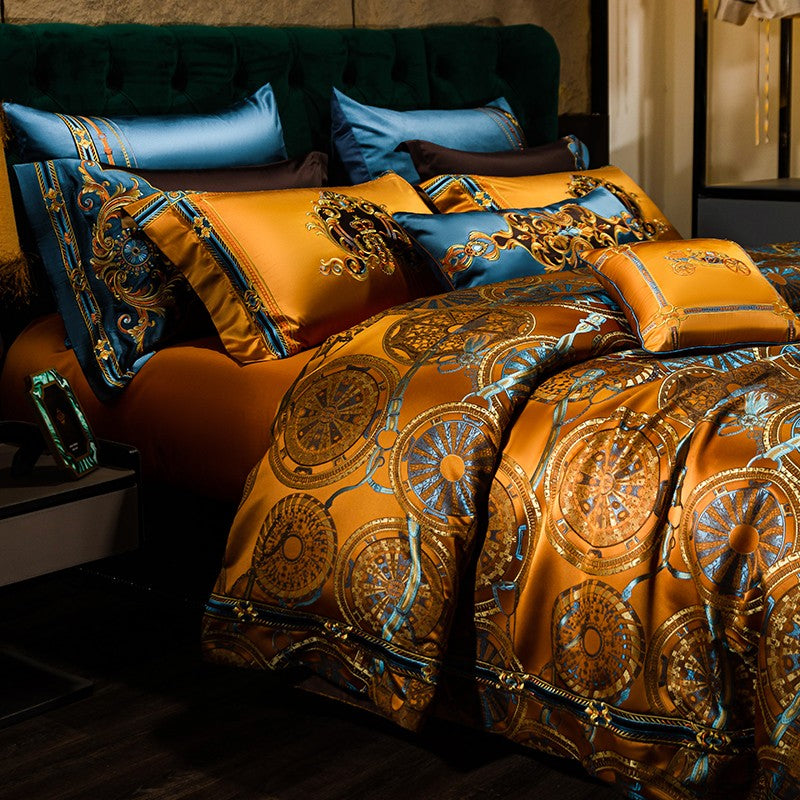 Horus Embroidered Tassel Rounded Jacquard Bedding Set