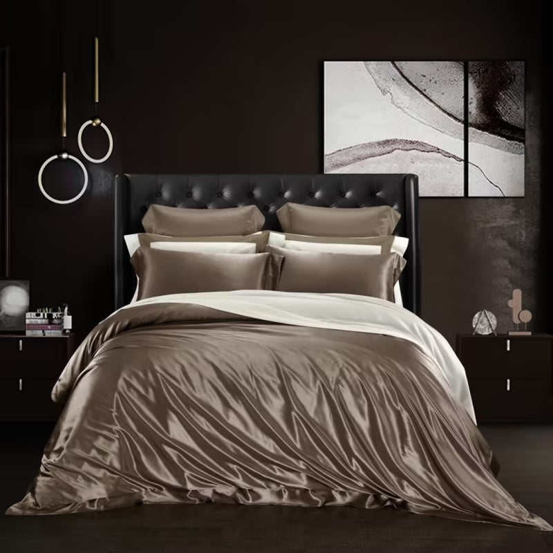 Aristelle Taupe Brown Luxury Pure Mulberry Silk Bedding Set