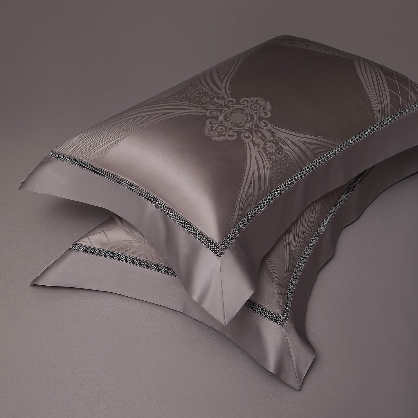 Varenna Luxury Egyptian Cotton Duvet Cover Set with Ornamental Jacquard Pattern and Hemstitch Openwork Border Trim - Venetto Design Venettodesign.com