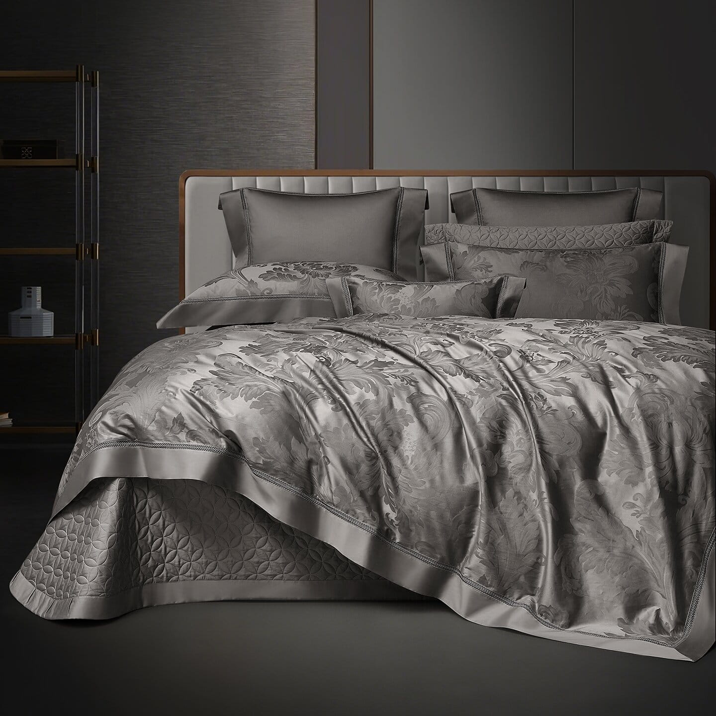 Montclair Luxury Egyptian Cotton Duvet Cover Set with Floral Jacquard Pattern and Hemstitch Openwork Border Trim - Venetto Design Venettodesign.com