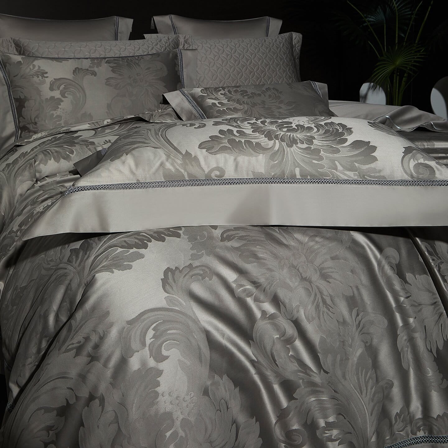 Montclair Luxury Egyptian Cotton Duvet Cover Set with Floral Jacquard Pattern and Hemstitch Openwork Border Trim - Venetto Design Venettodesign.com