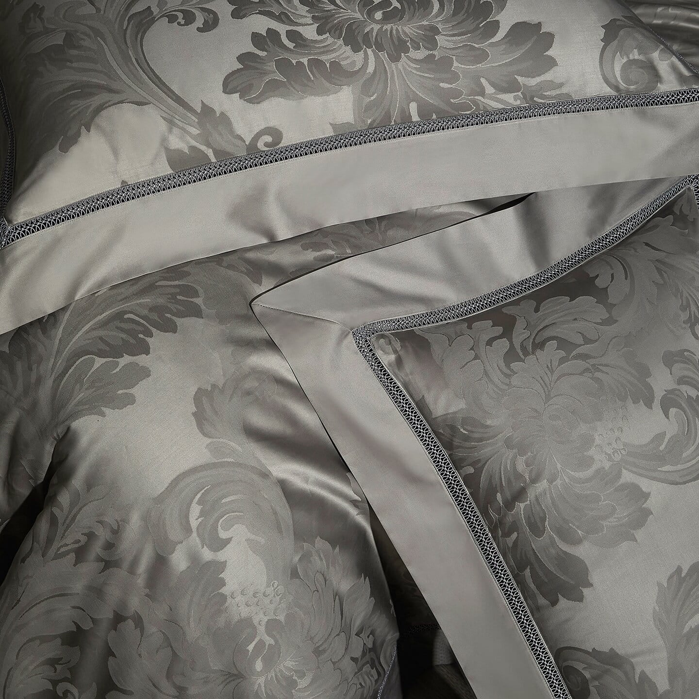 Montclair Luxury Egyptian Cotton Duvet Cover Set with Floral Jacquard Pattern and Hemstitch Openwork Border Trim - Venetto Design Venettodesign.com