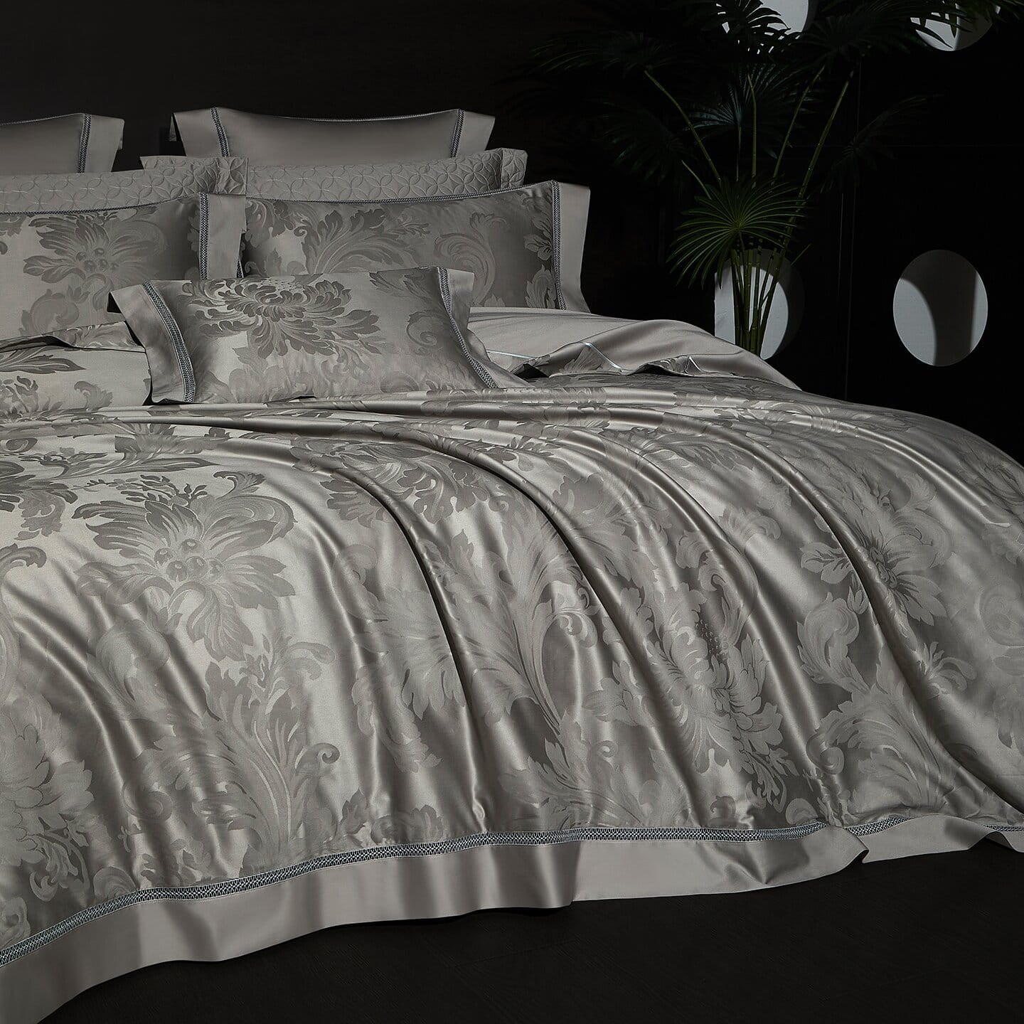 Montclair Luxury Egyptian Cotton Duvet Cover Set with Floral Jacquard Pattern and Hemstitch Openwork Border Trim - Venetto Design Venettodesign.com