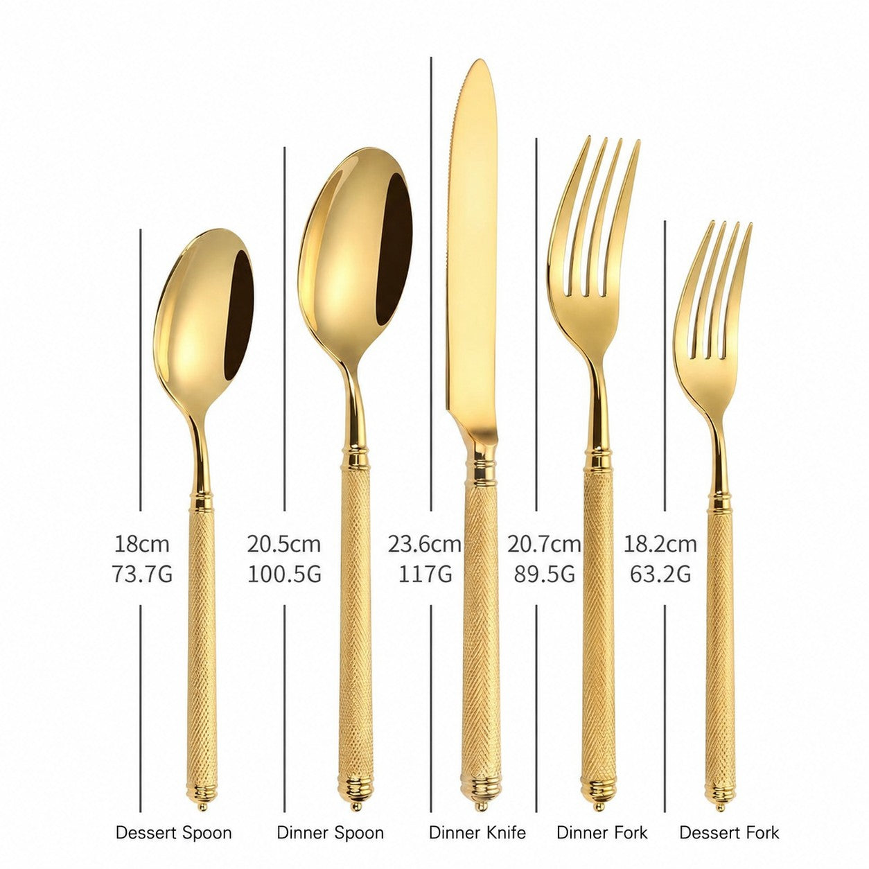 Naila Gold 18/10 Stainless Steel Cutlery Set with Textured Handle - Venetto Design Venettodesign.com