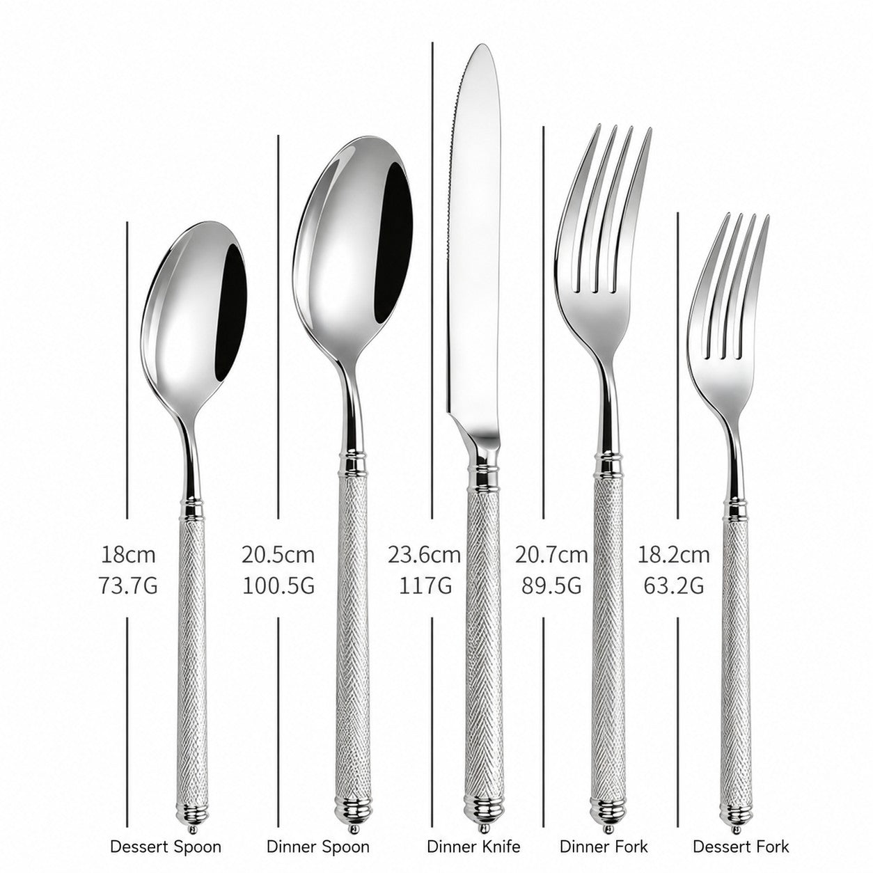Naila Silver 18/10 Stainless Steel Cutlery Set with Textured Handle - Venetto Design Venettodesign.com