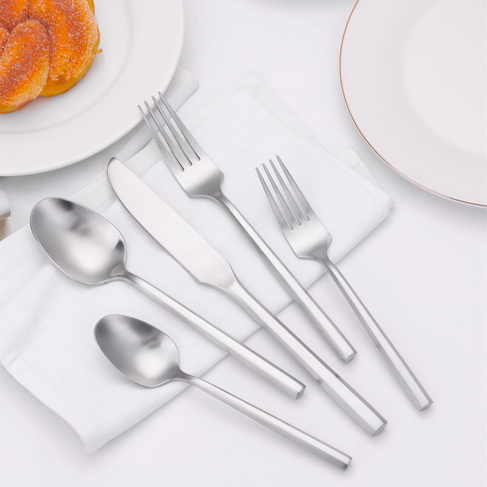 Monarque Matte Silver 18/10 Stainless Steel Cutlery Set with Hexagonal Handle - Venetto Design Venettodesign.com