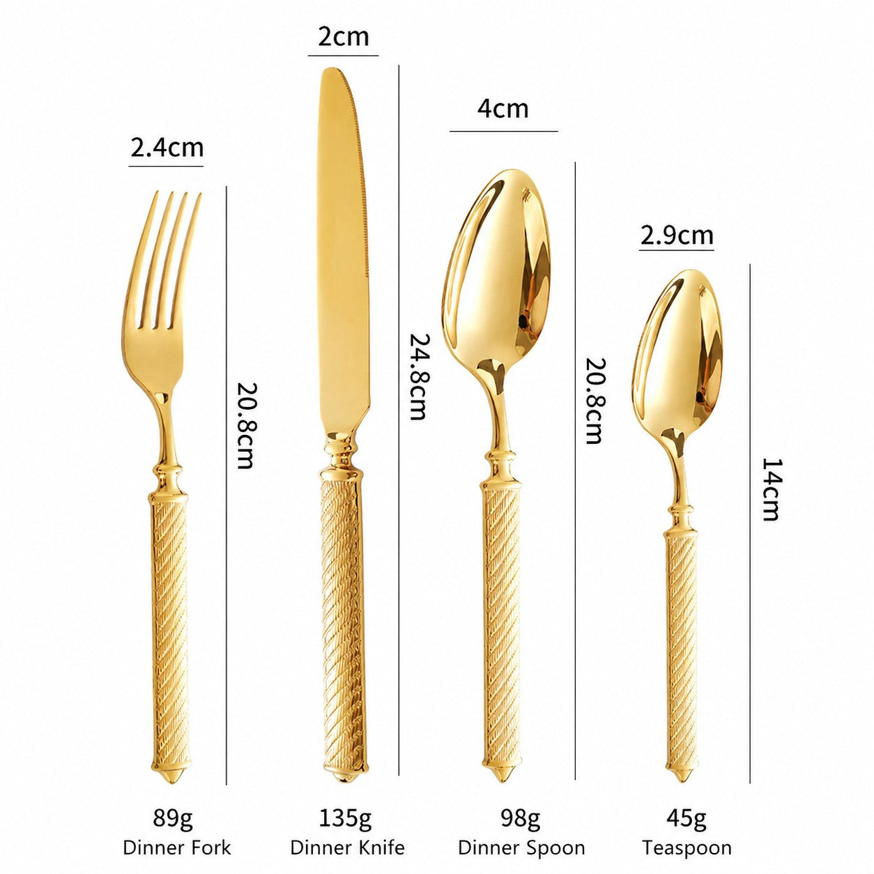 Realm Gold Luxury 18/10 Stainless Steel Cutlery Set with Crosshatched Handle - Venetto Design Venettodesign.com