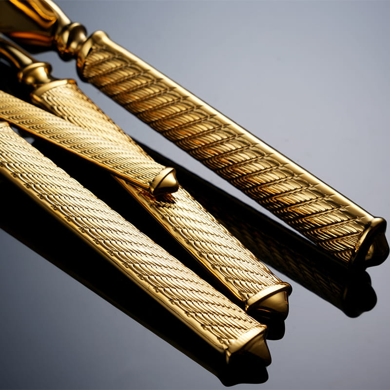 Realm Gold Luxury 18/10 Stainless Steel Cutlery Set with Crosshatched Handle - Venetto Design Venettodesign.com