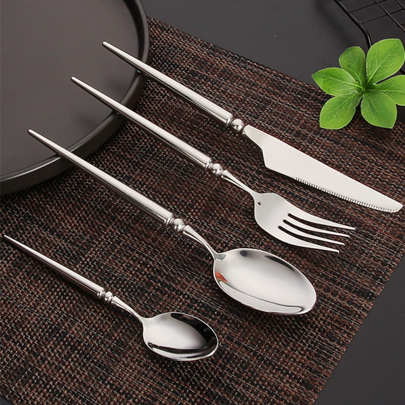 Vivian Silver 18/10 Stainless Steel Cutlery Set with Rounded Bead Detailing Handle - Venetto Design Venettodesign.com