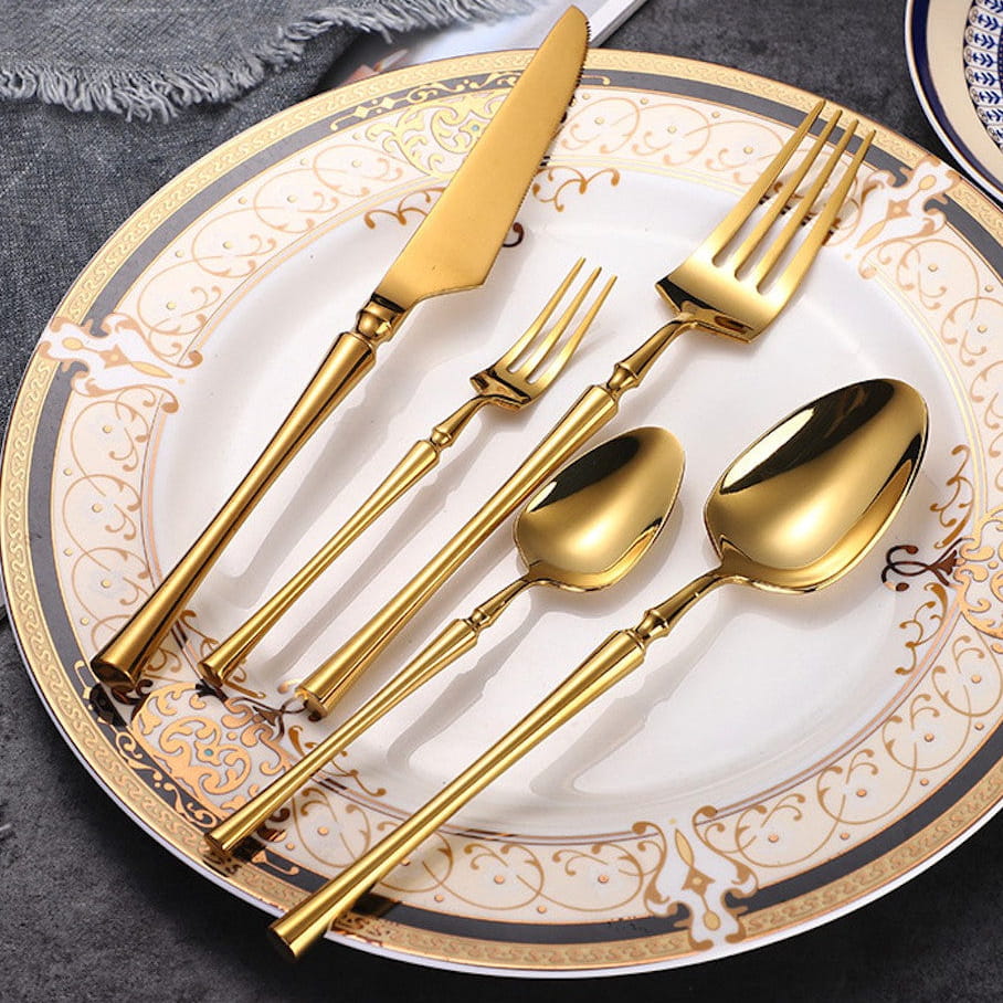 Serena Gold 18/10 Stainless Steel Cutlery Set with Cylindrical Handle - Venetto Design Venettodesign.com