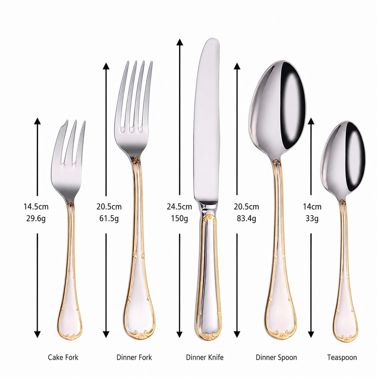 Selena Silver Luxury 18/10 Stainless Steel Cutlery Set with Gold Edge Handle - Venetto Design Venettodesign.com