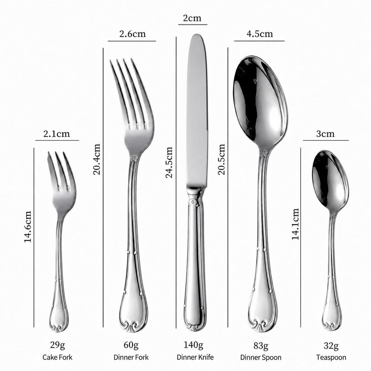 Selena Silver Luxury 18/10 Stainless Steel Cutlery Set - Venetto Design Venettodesign.com
