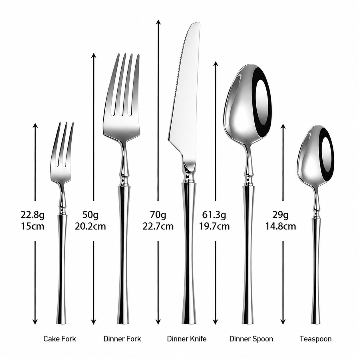 Serena Silver 18/10 Stainless Steel Cutlery Set with Cylindrical Handle - Venetto Design Venettodesign.com
