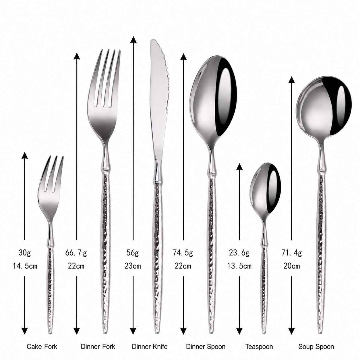 Siv Silver Luxury 18/10 Stainless Steel Cutlery Set with Hammered Handle - Venetto Design Venettodesign.com