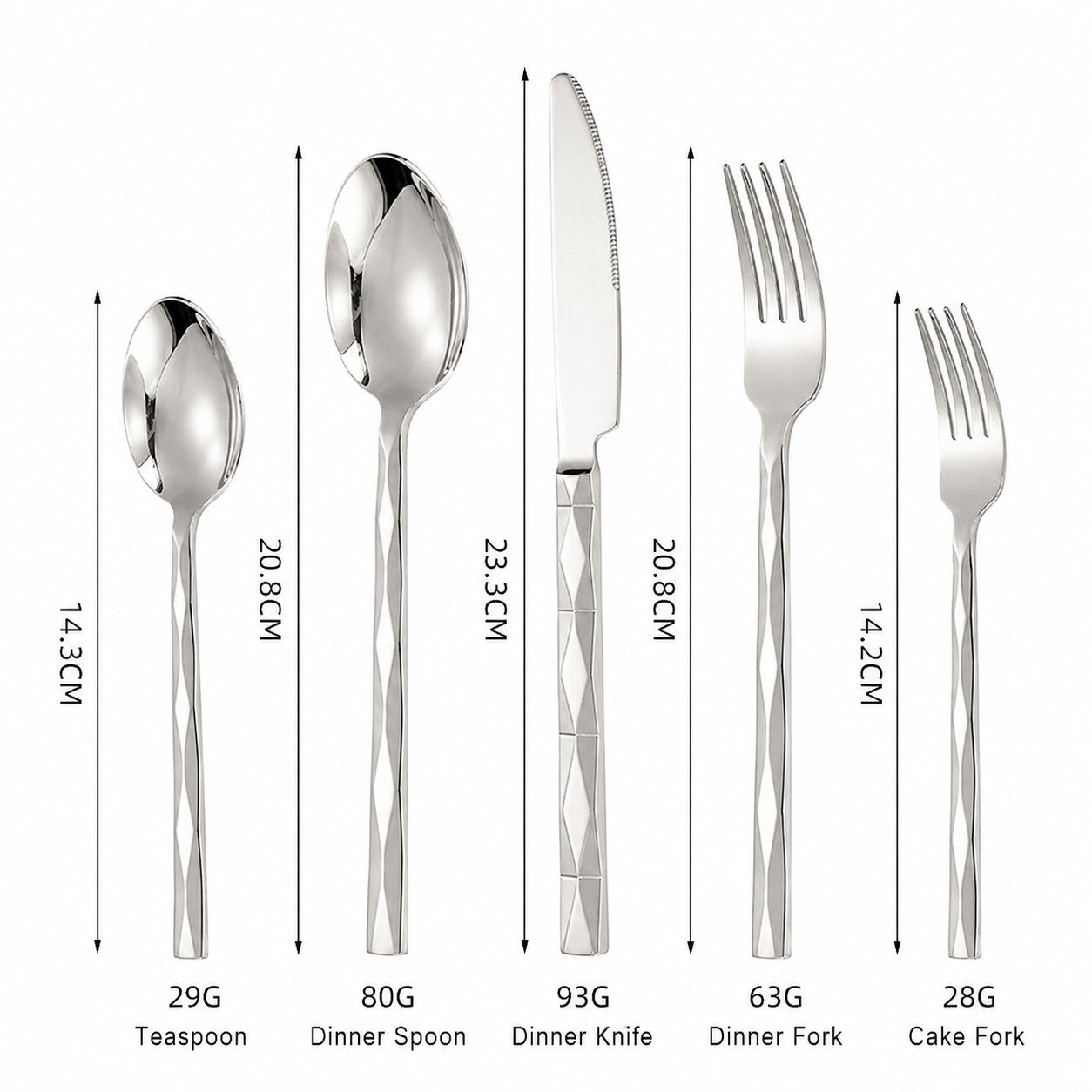 Svelte Silver Luxury 18/10 Stainless Steel Cutlery Set with Faceted Handle - Venetto Design Venettodesign.com