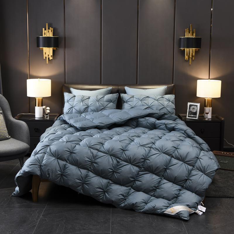 Tanya Blue Pinch Quilted Goose Down Comforter
