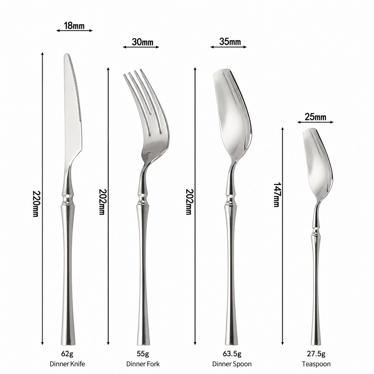 Venice Silver Luxury 18/10 Stainless Steel Cutlery Set with Cylindrical Handle - Venetto Design Venettodesign.com