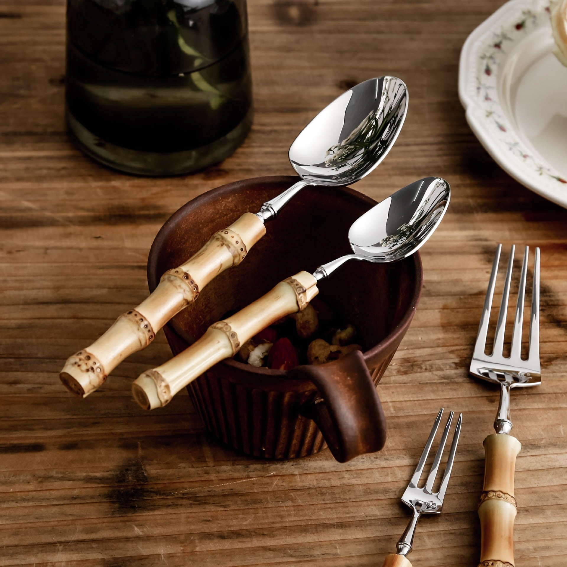 Sagano Stainless Steel Cutlery Set with Natural Bamboo Handle - Venetto Design Venettodesign.com