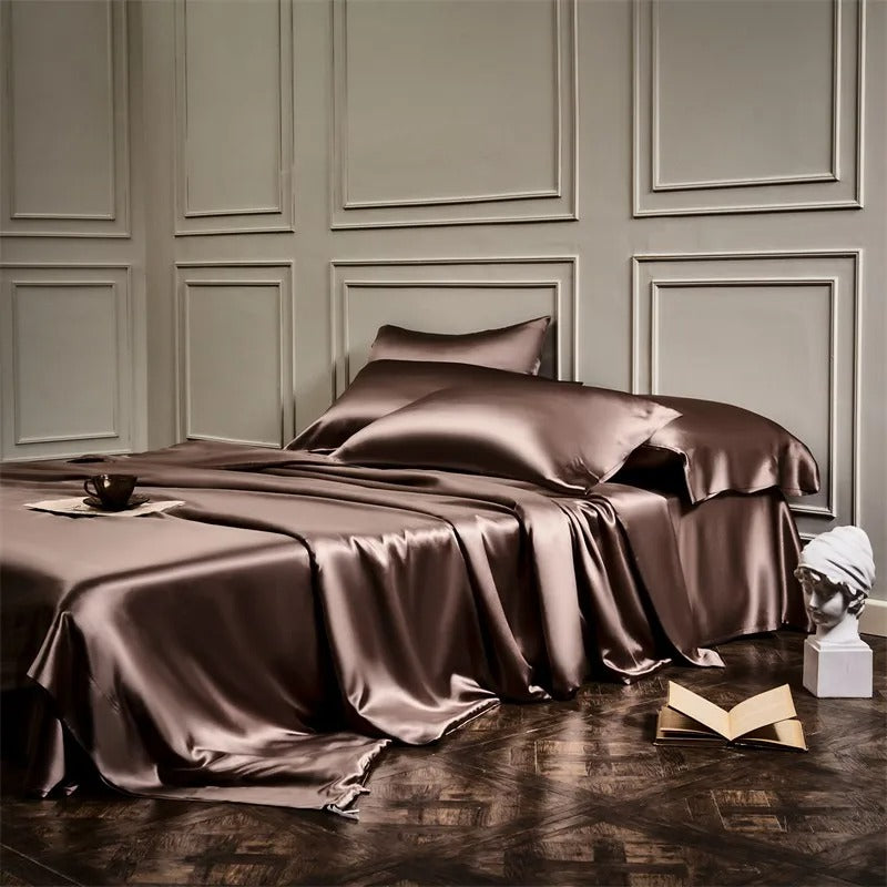 Hermione Chocolate Brown Luxury Pure Mulberry Silk Bedding Set