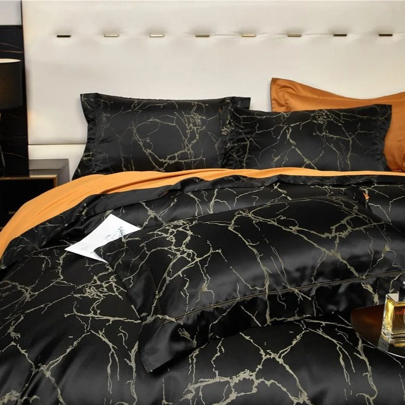 Nero Black Cotton Satin Bedding Set