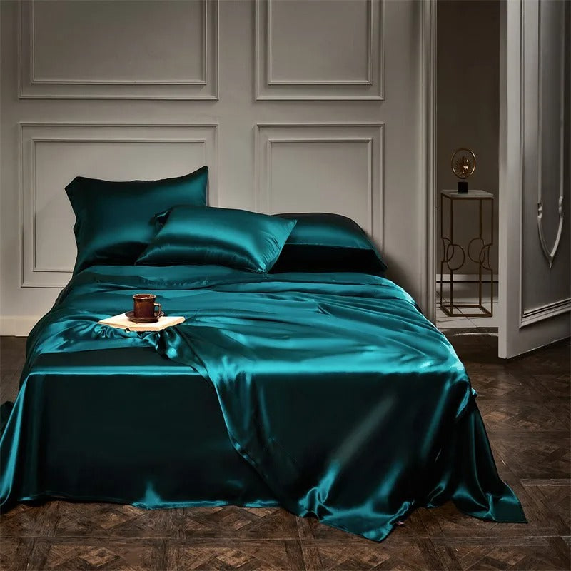 Hermione Emerald Green Luxury Pure Mulberry Silk Bedding Set