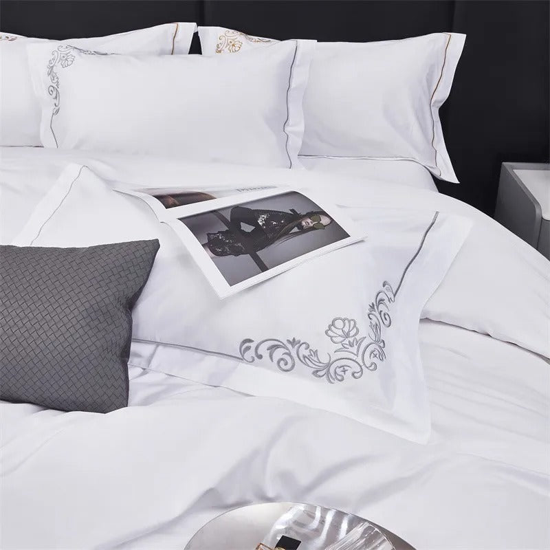 Lagertha Hotel Silver Embroidered Bedding Set