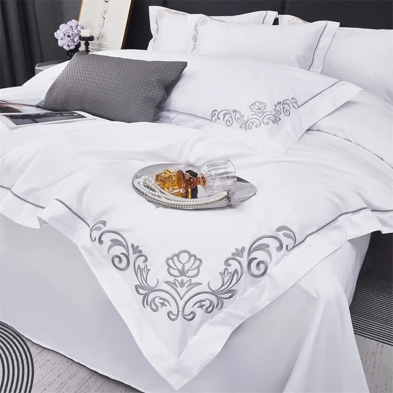 Lagertha Hotel Silver Embroidered Bedding Set