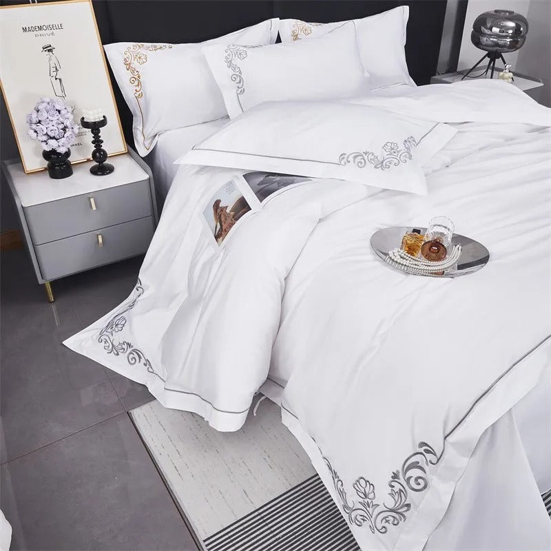 Lagertha Hotel Silver Embroidered Bedding Set