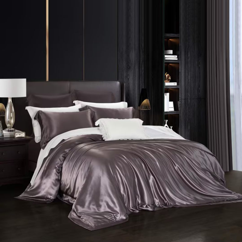 Aristelle Ash Grey Luxury Pure Mulberry Silk Bedding Set