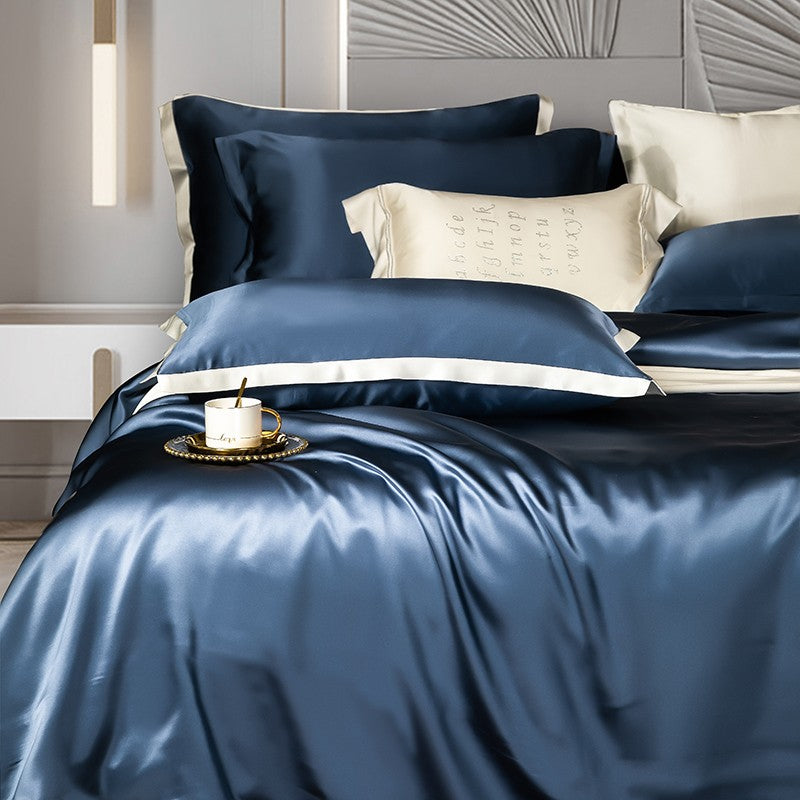 Zenith Dark Blue Luxury Pure Mulberry Silk Bedding Set Design