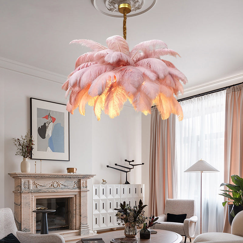 Crystal Pink Feather Bedside Lamp Luxury Fairy Lights Feather