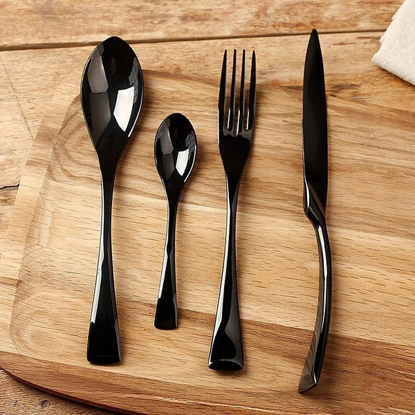 48 Pieces Rainbow Matte Black Silverware Set, 8 Steak Knives