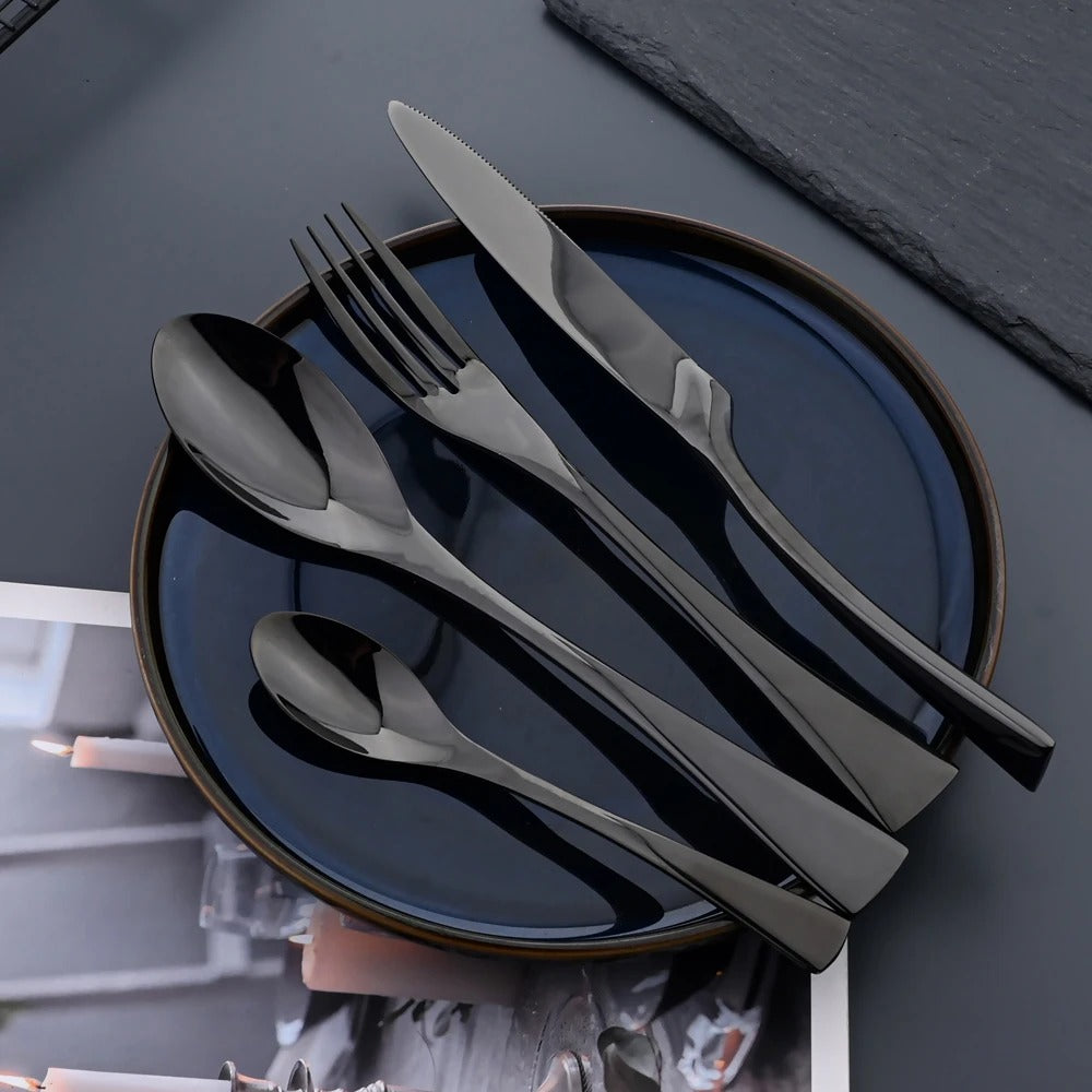 24 Piece Luxury Jet Black Flatware Set - Urban Kitchen™