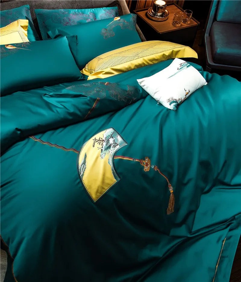 Clennet Light Green Luxury Egyptian Cotton Embroidery Bedding Set