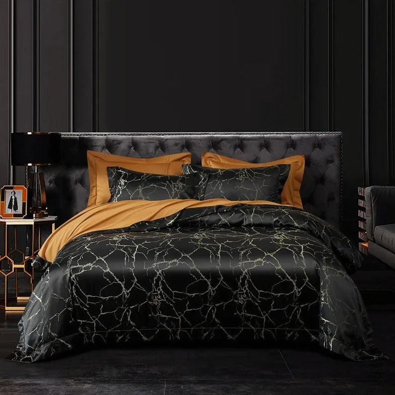 Nero Black Cotton Satin Bedding Set