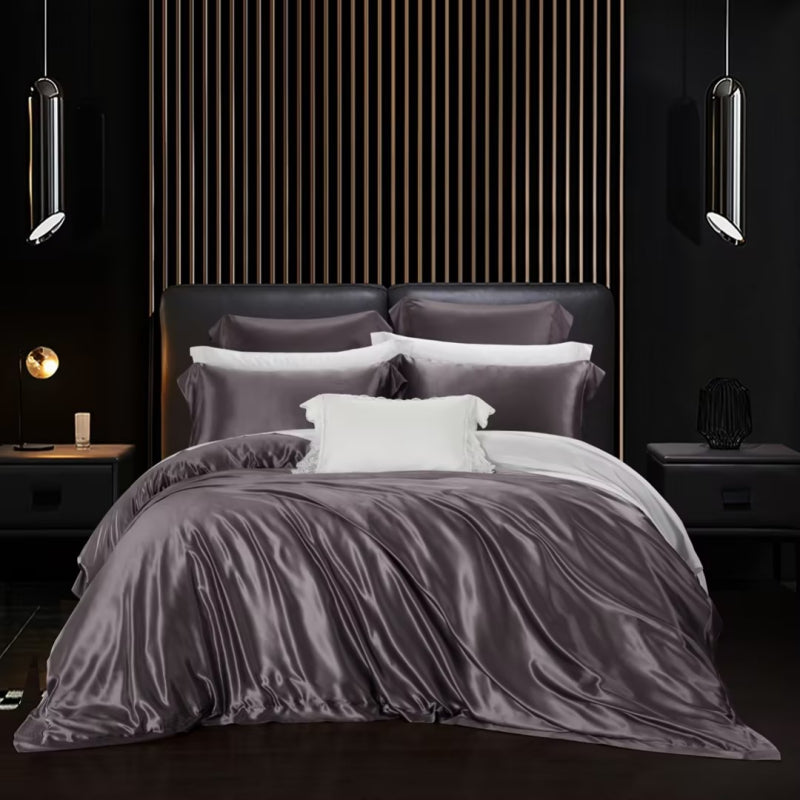 Aristelle Ash Grey Luxury Pure Mulberry Silk Bedding Set