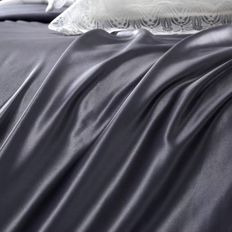 Aristelle Metallic Grey Luxury Pure Mulberry Silk Bedding Set