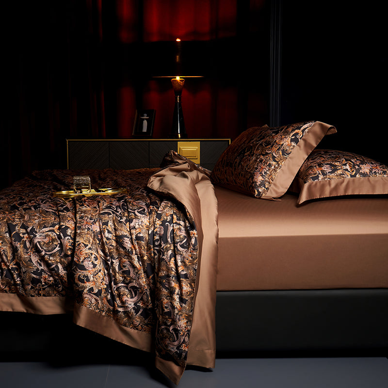 Caspian Luxury Egyptian Cotton Duvet Cover Set with Baroque Print - Venetto Design Venettodesign.com