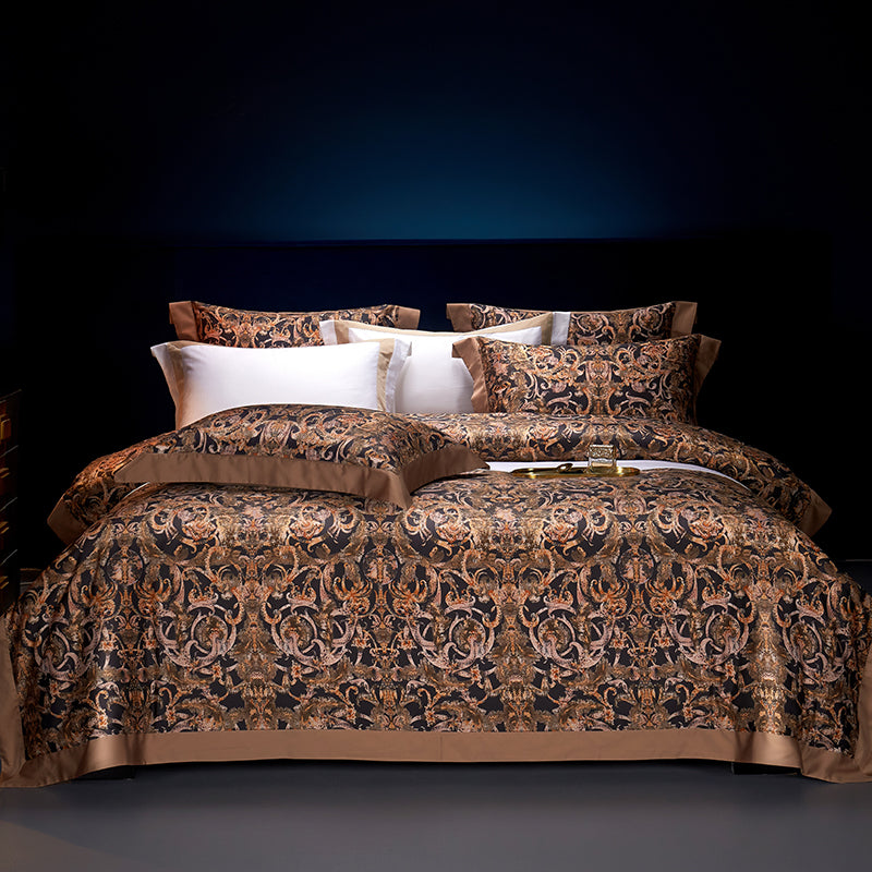 Caspian Luxury Egyptian Cotton Duvet Cover Set with Baroque Print - Venetto Design Venettodesign.com