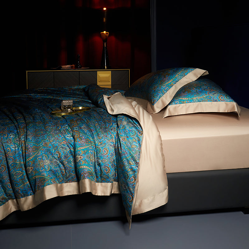 Shiraz Luxury Egyptian Cotton Duvet Cover Set with Paisley Print - Venetto Design Venettodesign.com