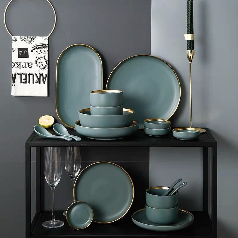 Celeste Grey Green Luxury Dinnerware Set Plate - Venetto Design Venettodesign.com