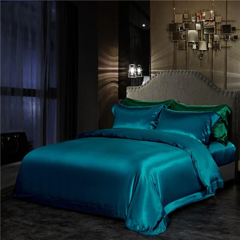 Eloise Aqua Marine Luxury Pure Mulberry Silk Bedding Set Duvet Cover Set - Venetto Design Queen / 2 Pillowcases Venettodesign.com