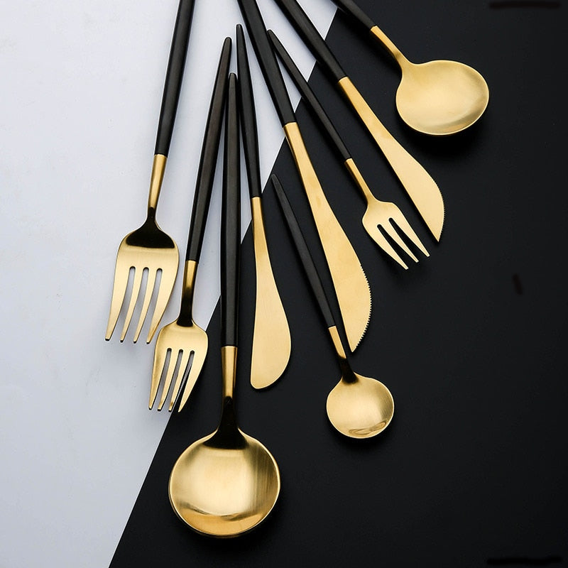 Arya Black Gold Cutlery Set Cutlery - Venetto Design Venettodesign.com